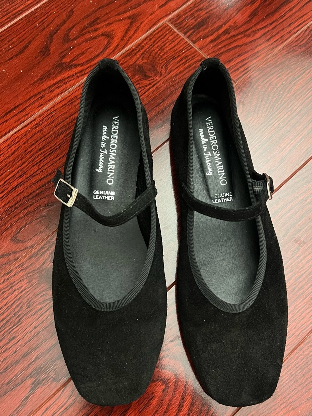 Black Suede genuine leather Mary Jane Flats